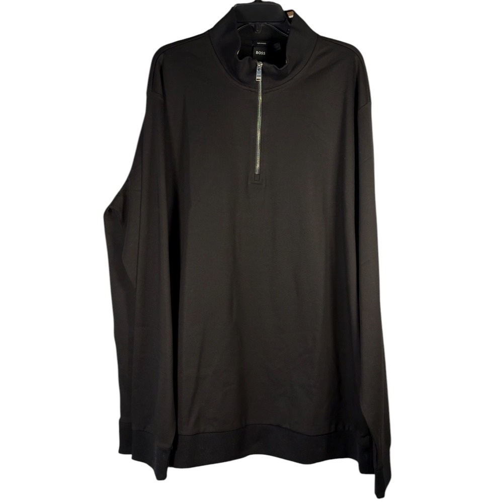 Hugo Boss Mens 2XLT Black Mercerised Quarter Zip Pullover Sweater NWT 2XT